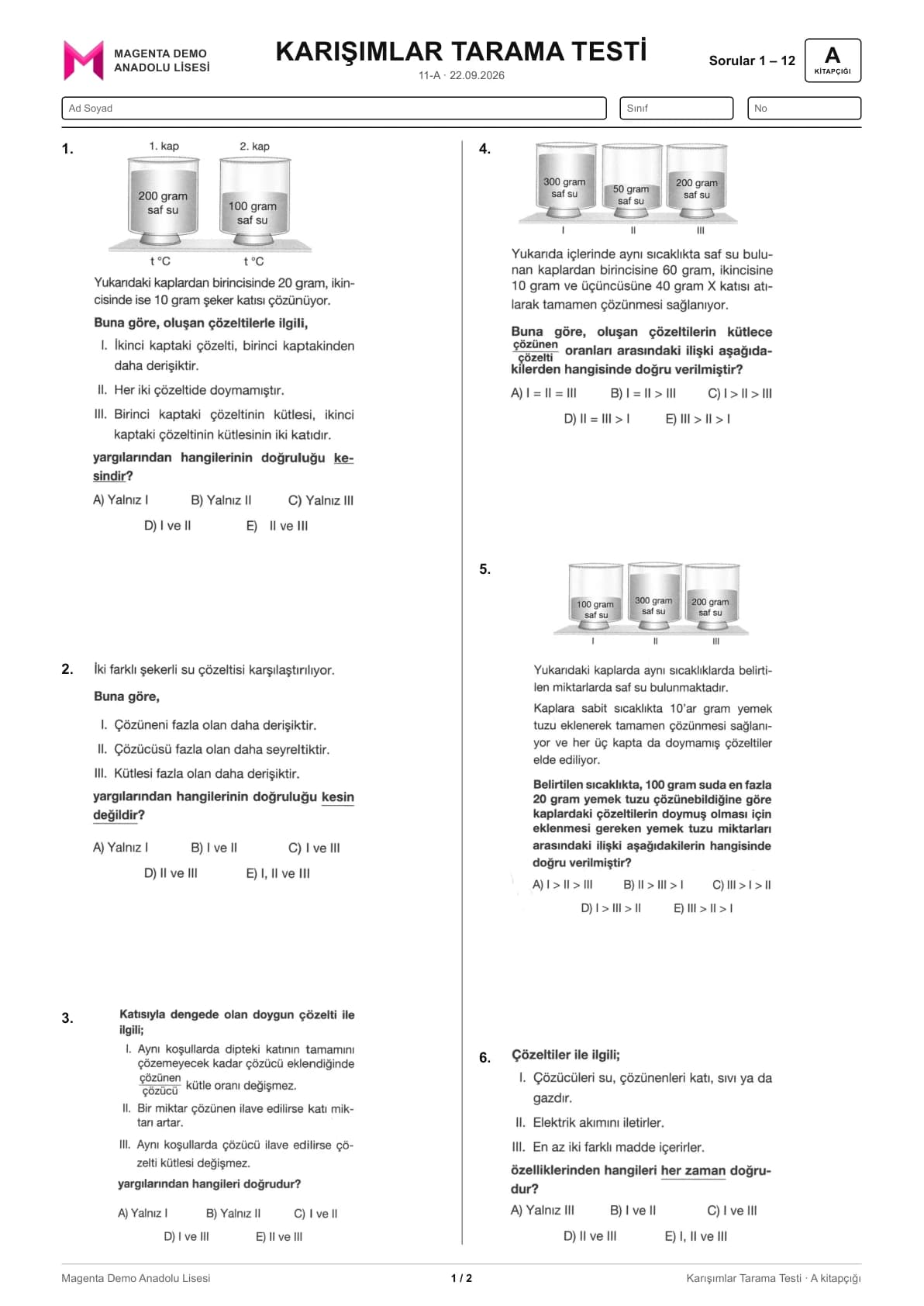 Test Atölyesi — örnek test kitapçığı